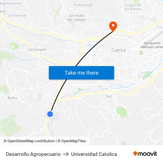 Desarrollo Agropecuario to Universidad Catolica map