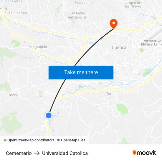 Cementerio to Universidad Catolica map