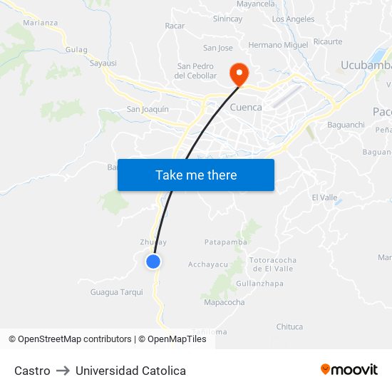 Castro to Universidad Catolica map