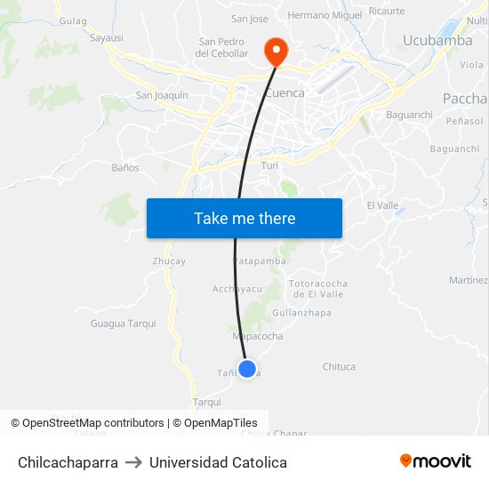 Chilcachaparra to Universidad Catolica map