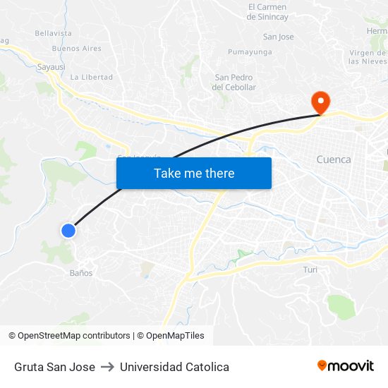 Gruta San Jose to Universidad Catolica map