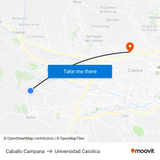 Caballo Campana to Universidad Catolica map