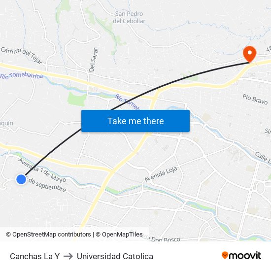 Canchas La Y to Universidad Catolica map