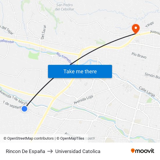 Rincon De España to Universidad Catolica map