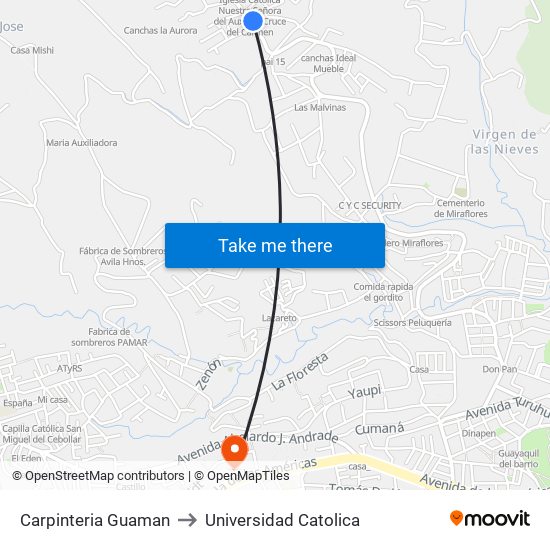 Carpinteria Guaman to Universidad Catolica map