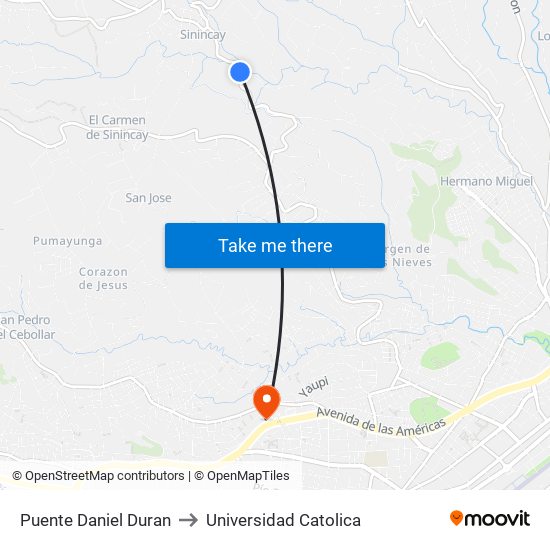 Puente Daniel Duran to Universidad Catolica map