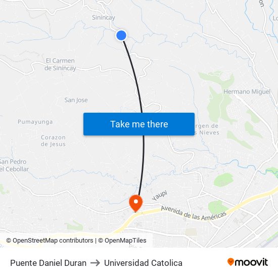 Puente Daniel Duran to Universidad Catolica map