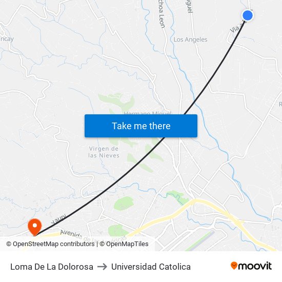 Loma De La Dolorosa to Universidad Catolica map