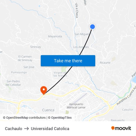 Cachaulo to Universidad Catolica map