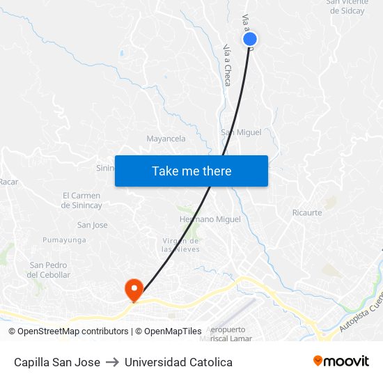 Capilla San Jose to Universidad Catolica map
