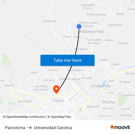 Parcoloma to Universidad Catolica map