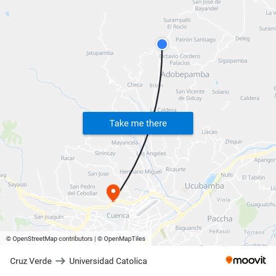 Cruz Verde to Universidad Catolica map