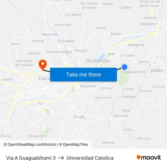 Via A Guagualzhumi 3 to Universidad Catolica map