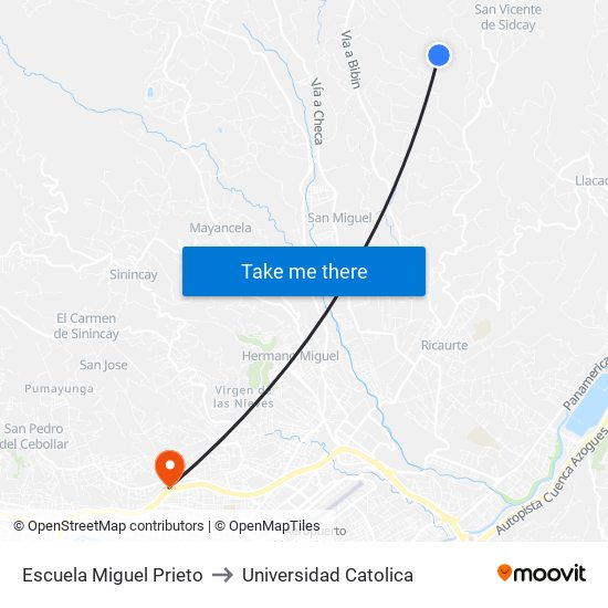 Escuela Miguel Prieto to Universidad Catolica map