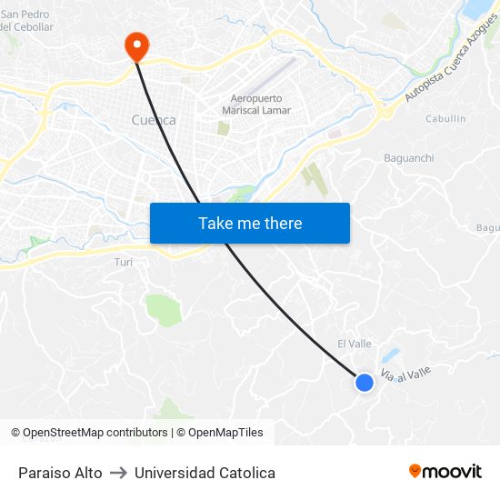 Paraiso Alto to Universidad Catolica map