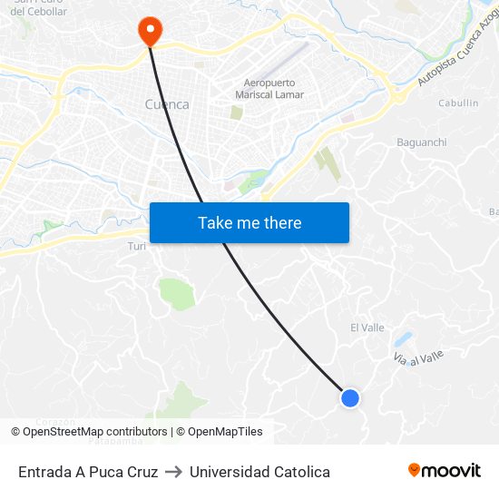 Entrada A Puca Cruz to Universidad Catolica map