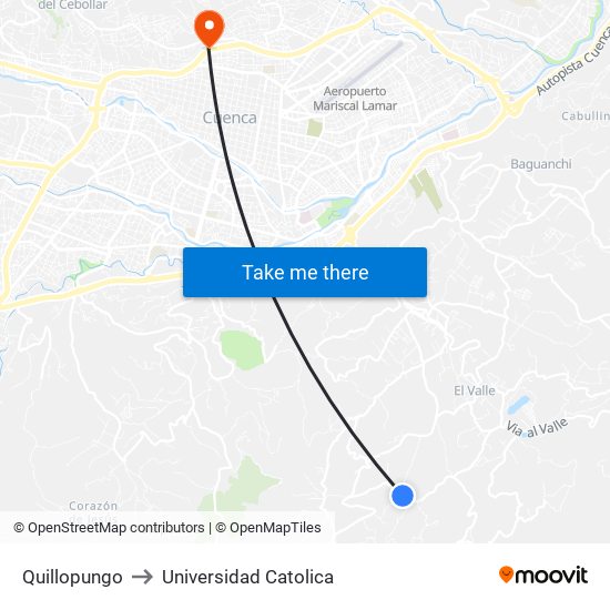 Quillopungo to Universidad Catolica map