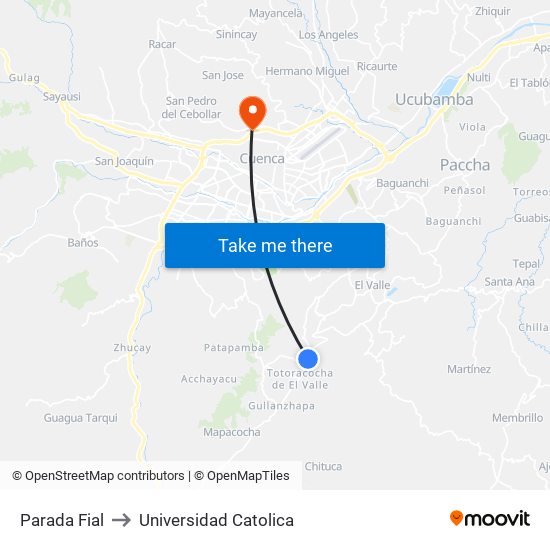 Parada Fial to Universidad Catolica map