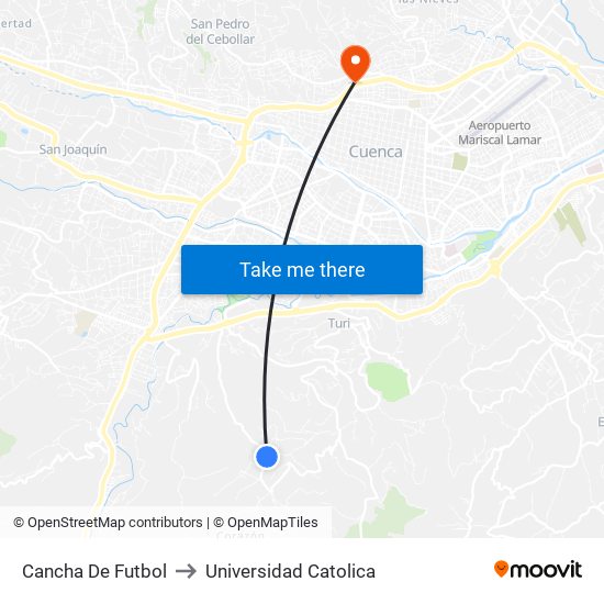 Cancha De Futbol to Universidad Catolica map