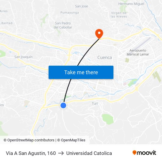 Via A San Agustin, 160 to Universidad Catolica map