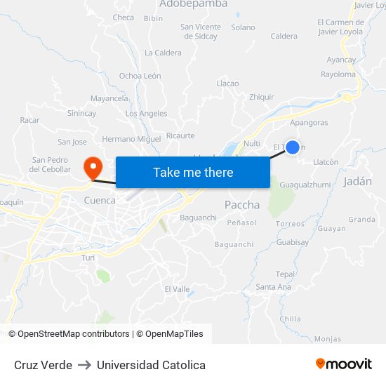 Cruz Verde to Universidad Catolica map