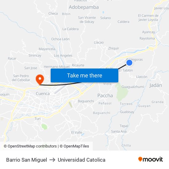 Barrio San Miguel to Universidad Catolica map