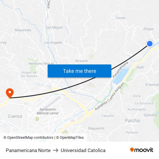 Panamericana Norte to Universidad Catolica map