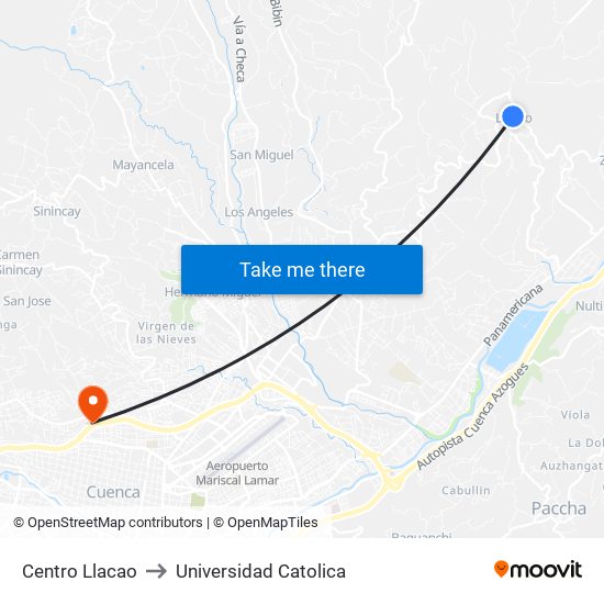 Centro Llacao to Universidad Catolica map