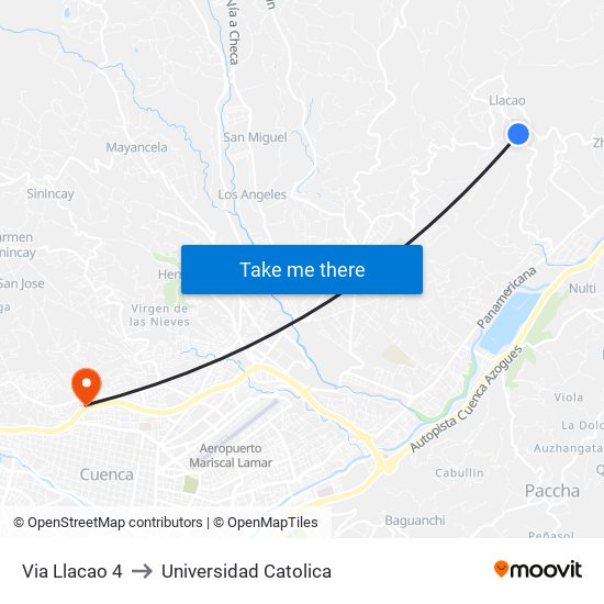 Via Llacao 4 to Universidad Catolica map