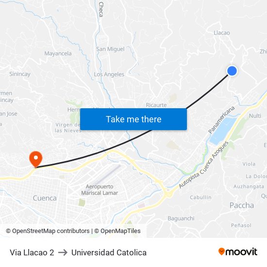 Via Llacao 2 to Universidad Catolica map