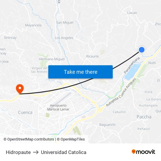 Hidropaute to Universidad Catolica map