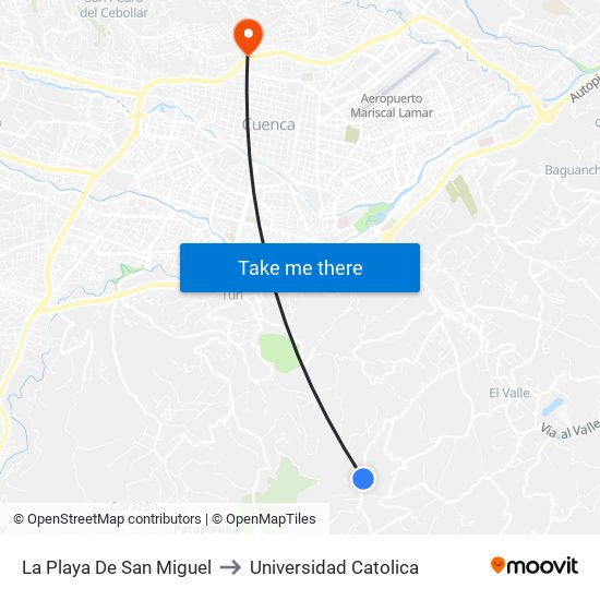 La Playa De San Miguel to Universidad Catolica map