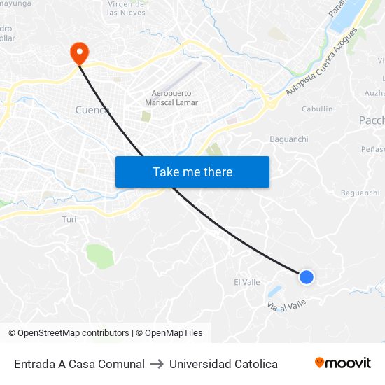 Entrada A Casa Comunal to Universidad Catolica map