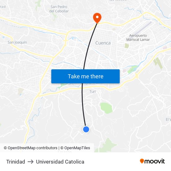 Trinidad to Universidad Catolica map