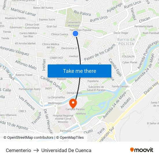 Cementerio to Universidad De Cuenca map