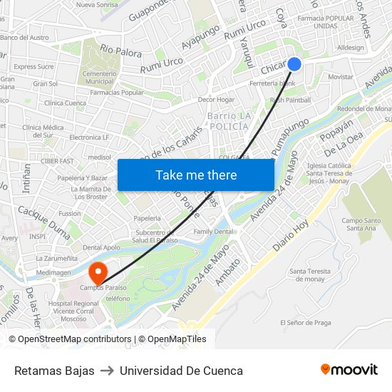 Retamas Bajas to Universidad De Cuenca map