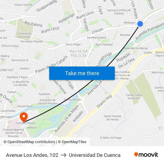 Avenue Los Andes, 102 to Universidad De Cuenca map