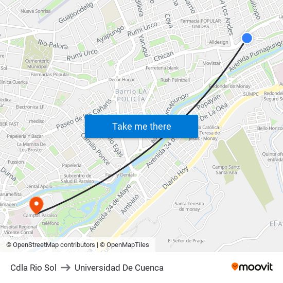 Cdla Rio Sol to Universidad De Cuenca map