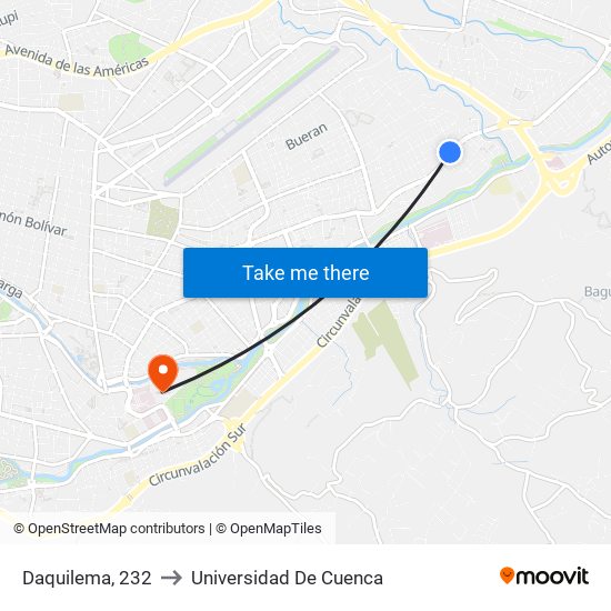 Daquilema, 232 to Universidad De Cuenca map