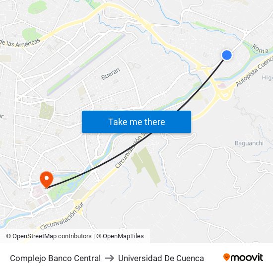 Complejo Banco Central to Universidad De Cuenca map