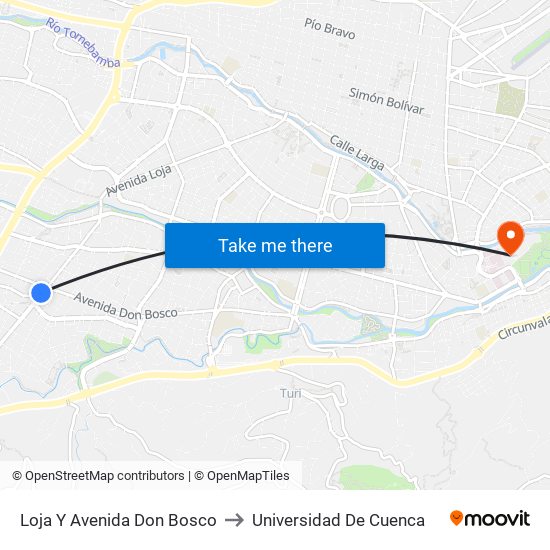 Loja Y Avenida Don Bosco to Universidad De Cuenca map