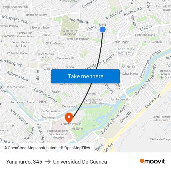 Yanahurco, 345 to Universidad De Cuenca map