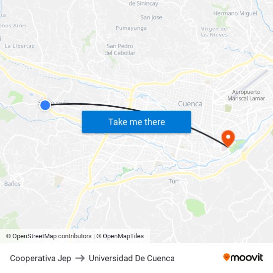 Cooperativa Jep to Universidad De Cuenca map