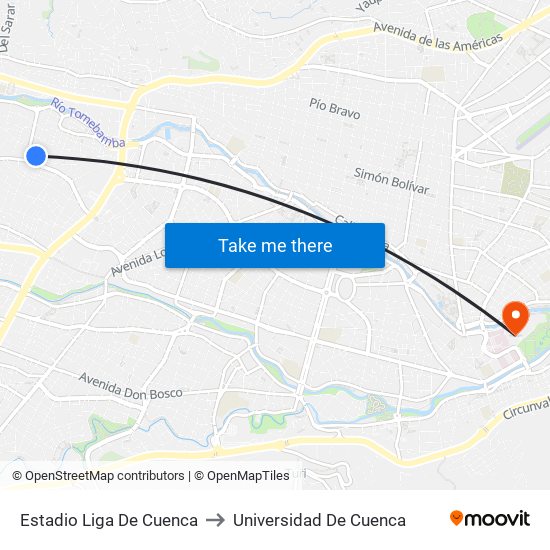 Estadio Liga De Cuenca to Universidad De Cuenca map