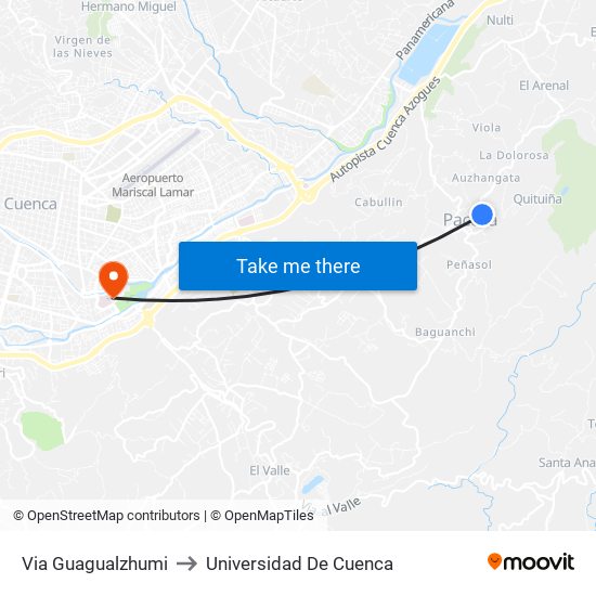 Via Guagualzhumi to Universidad De Cuenca map