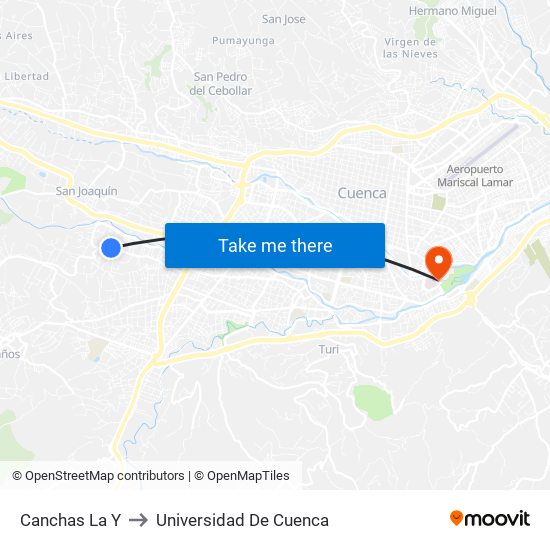 Canchas La Y to Universidad De Cuenca map