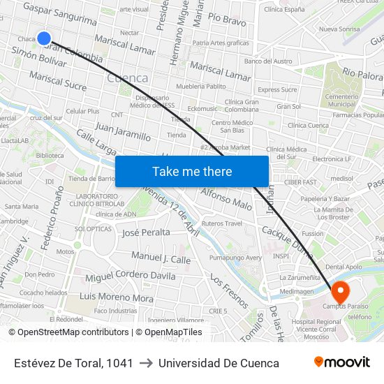 Estévez De Toral, 1041 to Universidad De Cuenca map