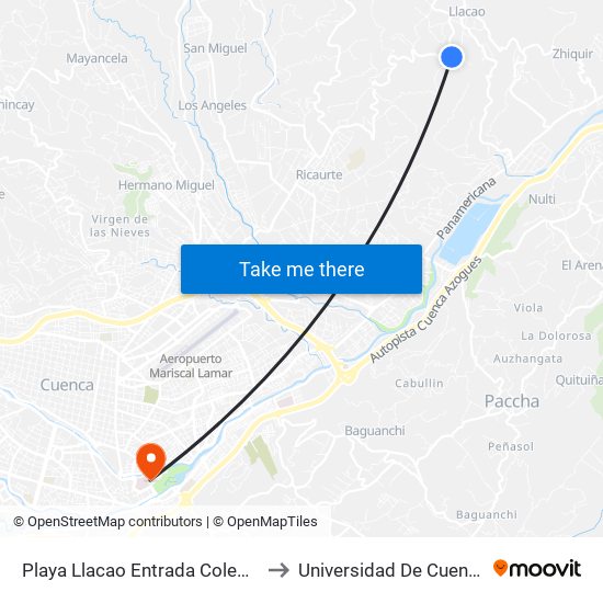 Playa Llacao Entrada Colegio to Universidad De Cuenca map
