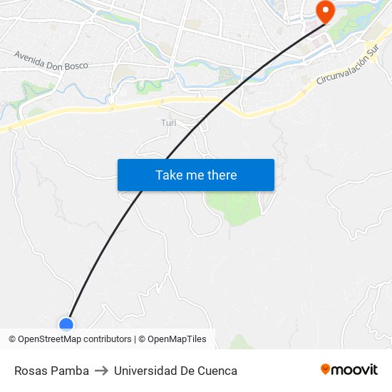 Rosas Pamba to Universidad De Cuenca map
