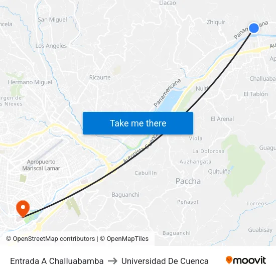 Entrada A Challuabamba to Universidad De Cuenca map